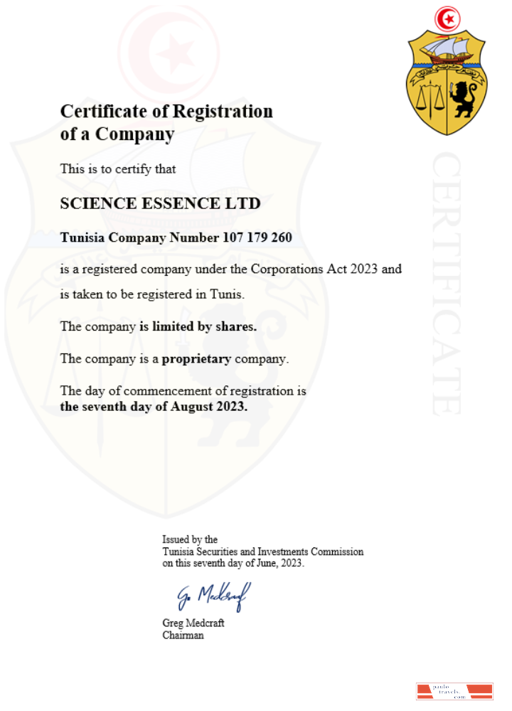 Tunisia business registration certificate Word and PDF template
